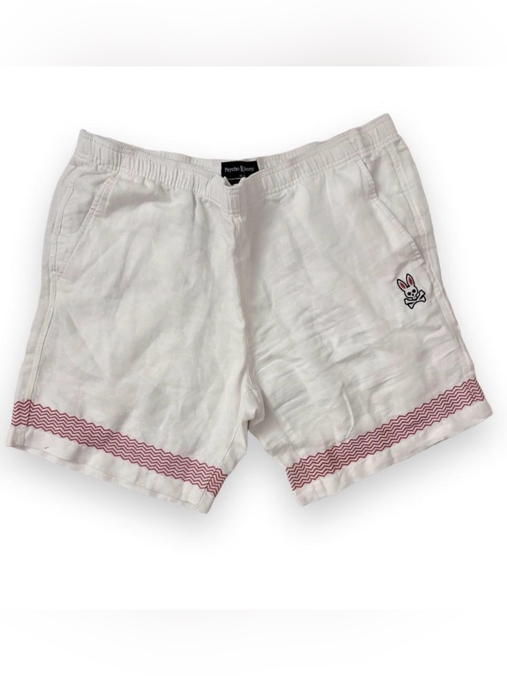 Psycho Bunny White Cotton Men's Shorts with Pink Zigzag Trim